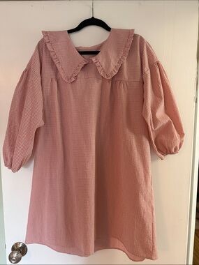 Pink Gingham Ruffle Collar Dress
